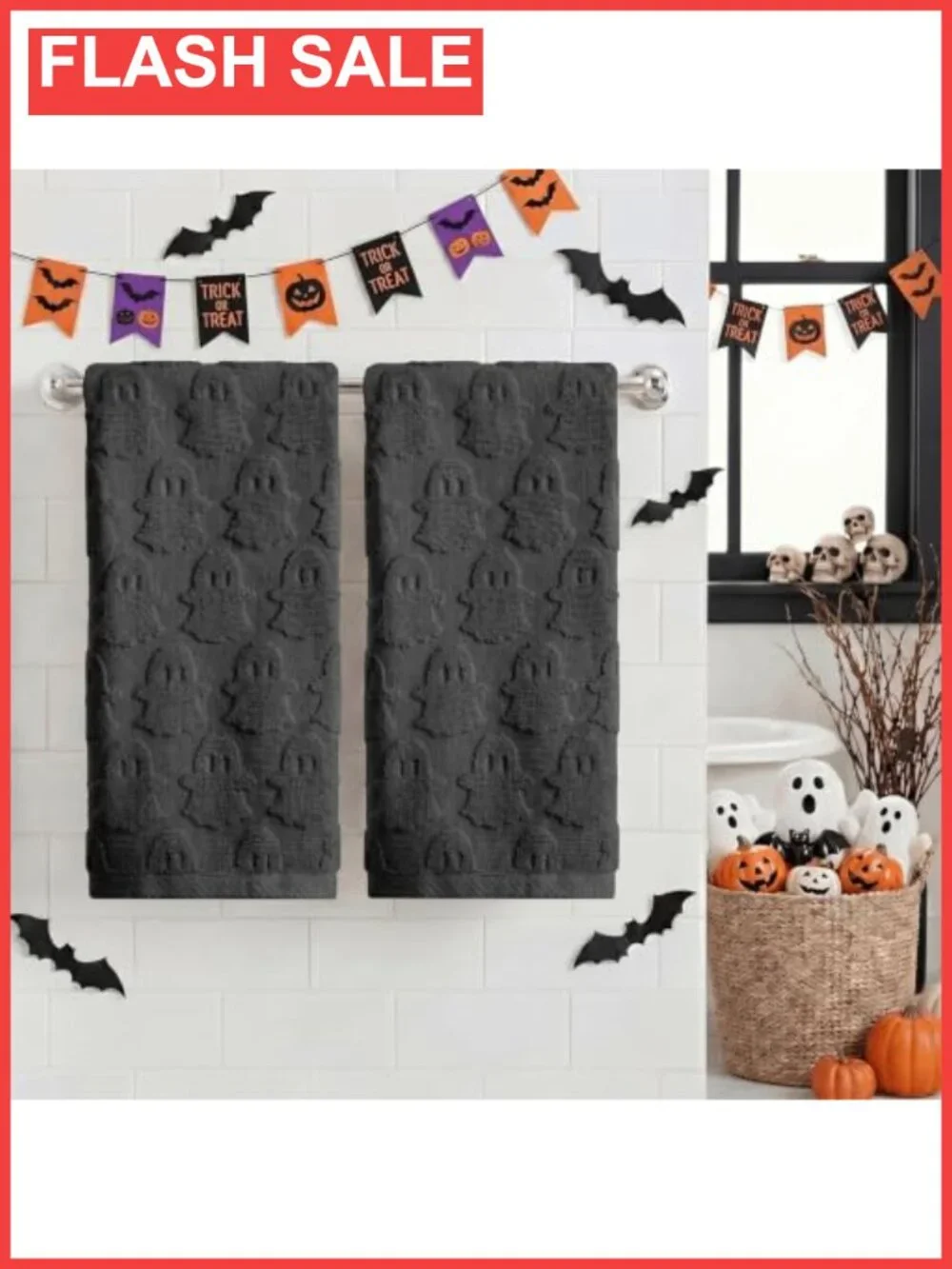 3D Ghost Jacquard Cotton Hand Towels 2 Pc Set Halloween Bathroom Decor